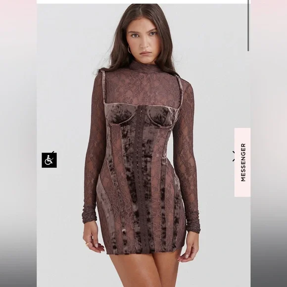 BROWN VELVET & LACE CORSET DRESS Marica - Picture 1 of 4